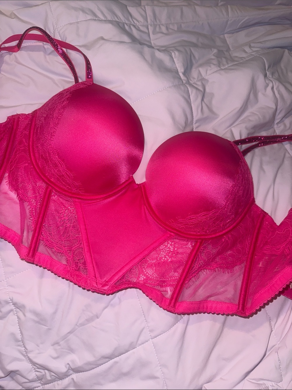 NWT Victoria’s Secret Pink Rhinestone Strap Lace Corset 38C